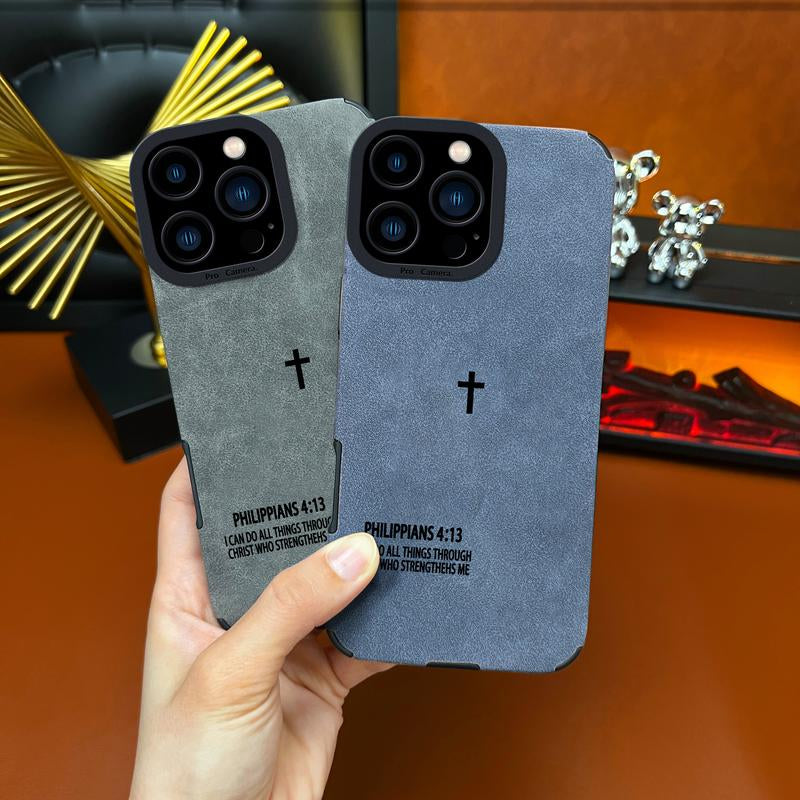 Bible Cross Leather Phone Case Is Suitable for Iphone 17 Air 16 15 14 13 12 11 Pro Max plus X XS Max, with a Comfortable Leather Feel and Suitable for Autumn and Winter anti Fall, Shockproof and anti Slip Protective Cover-Zq48
