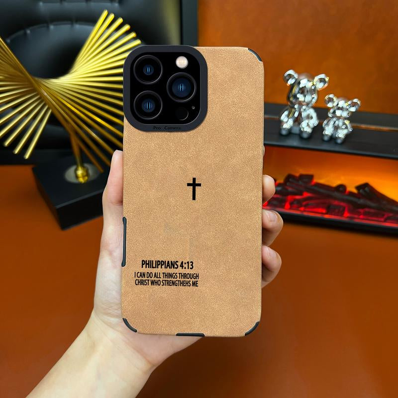 Bible Cross Leather Phone Case Is Suitable for Iphone 17 Air 16 15 14 13 12 11 Pro Max plus X XS Max, with a Comfortable Leather Feel and Suitable for Autumn and Winter anti Fall, Shockproof and anti Slip Protective Cover-Zq48