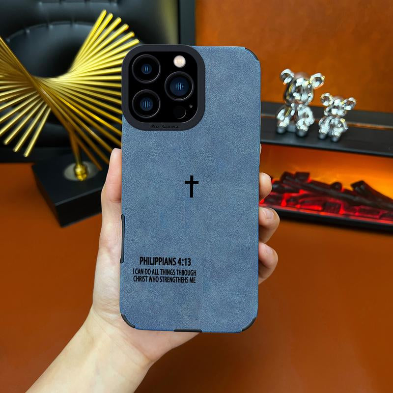 Bible Cross Leather Phone Case Is Suitable for Iphone 17 Air 16 15 14 13 12 11 Pro Max plus X XS Max, with a Comfortable Leather Feel and Suitable for Autumn and Winter anti Fall, Shockproof and anti Slip Protective Cover-Zq48