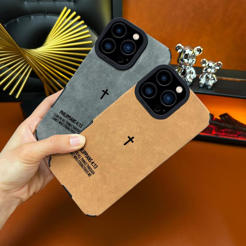 Bible Cross Leather Phone Case Is Suitable for Iphone 17 Air 16 15 14 13 12 11 Pro Max plus X XS Max, with a Comfortable Leather Feel and Suitable for Autumn and Winter anti Fall, Shockproof and anti Slip Protective Cover-Zq48